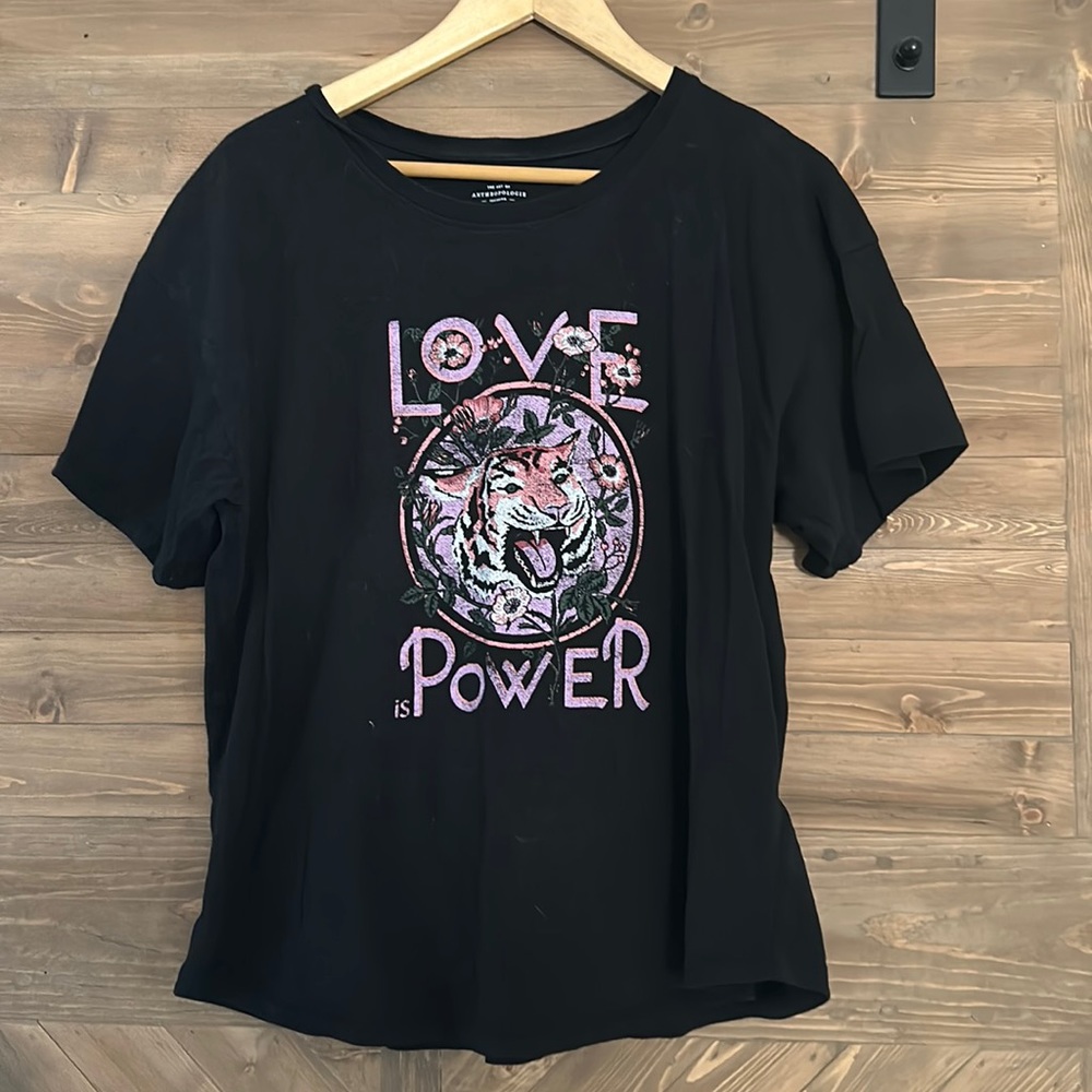 Anthropologie tee, black, size large